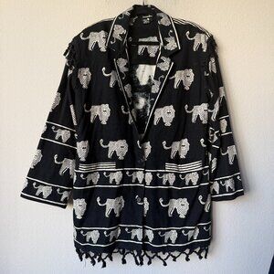 Sam Hilu Lion Print Fringe Hem Oversized Blazer Jacket Size M